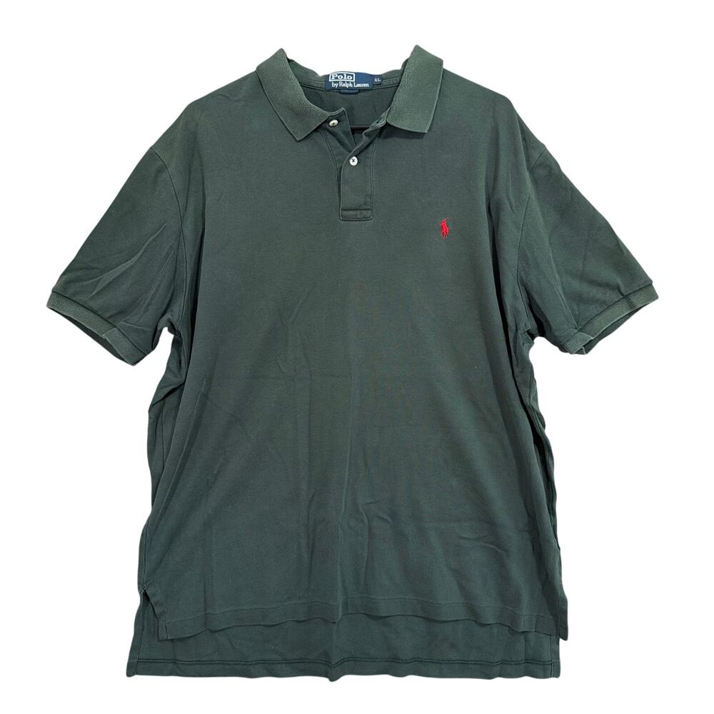 Ralph Lauren Mens Shirt Green Polo Red Pony Short Sleeve 100% Cotton XL